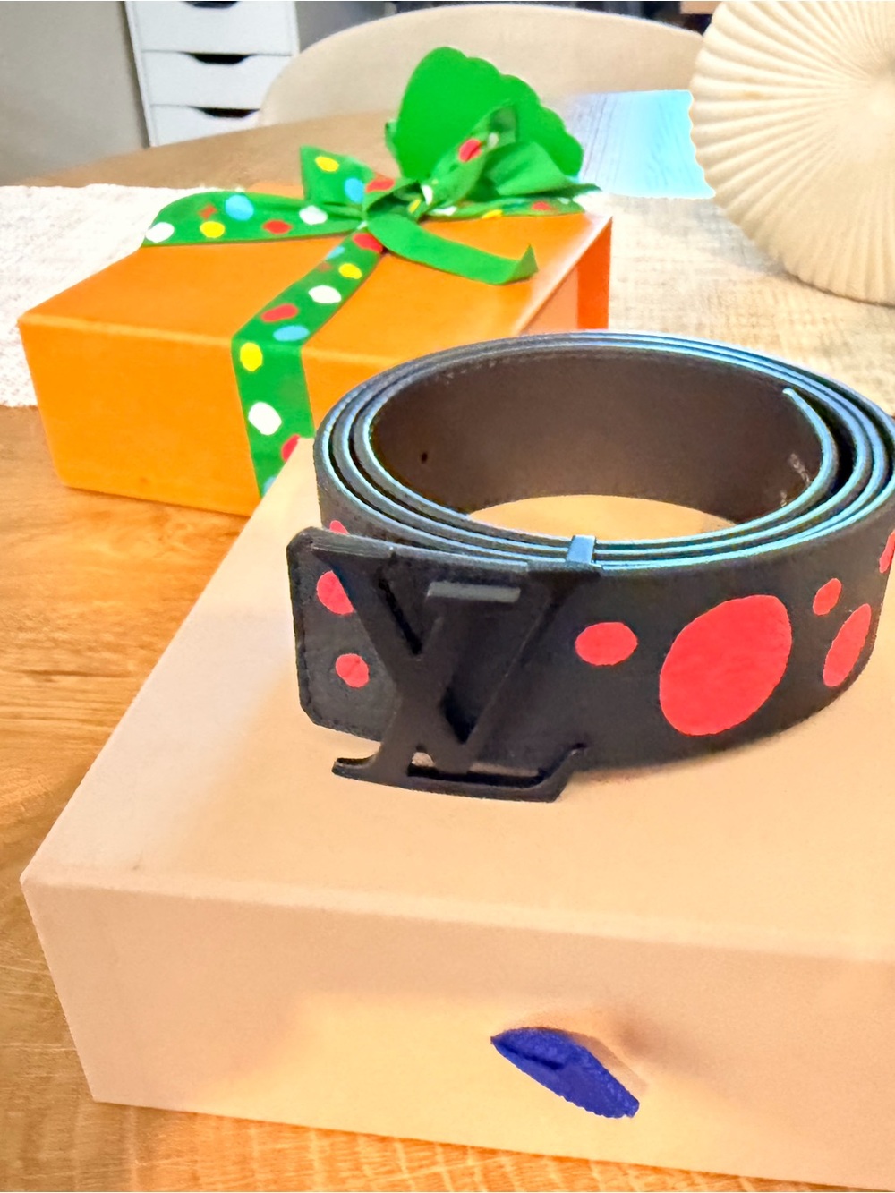 Louis Vuitton Yayoi Kusama Leather Belt with Red Polka Dot Accents